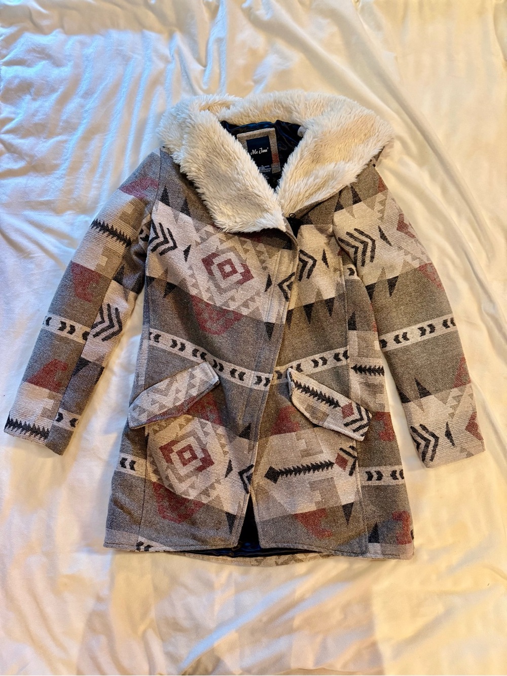 Me Jane Southwestern Aztec Hooded Wool Blend Coat Size M